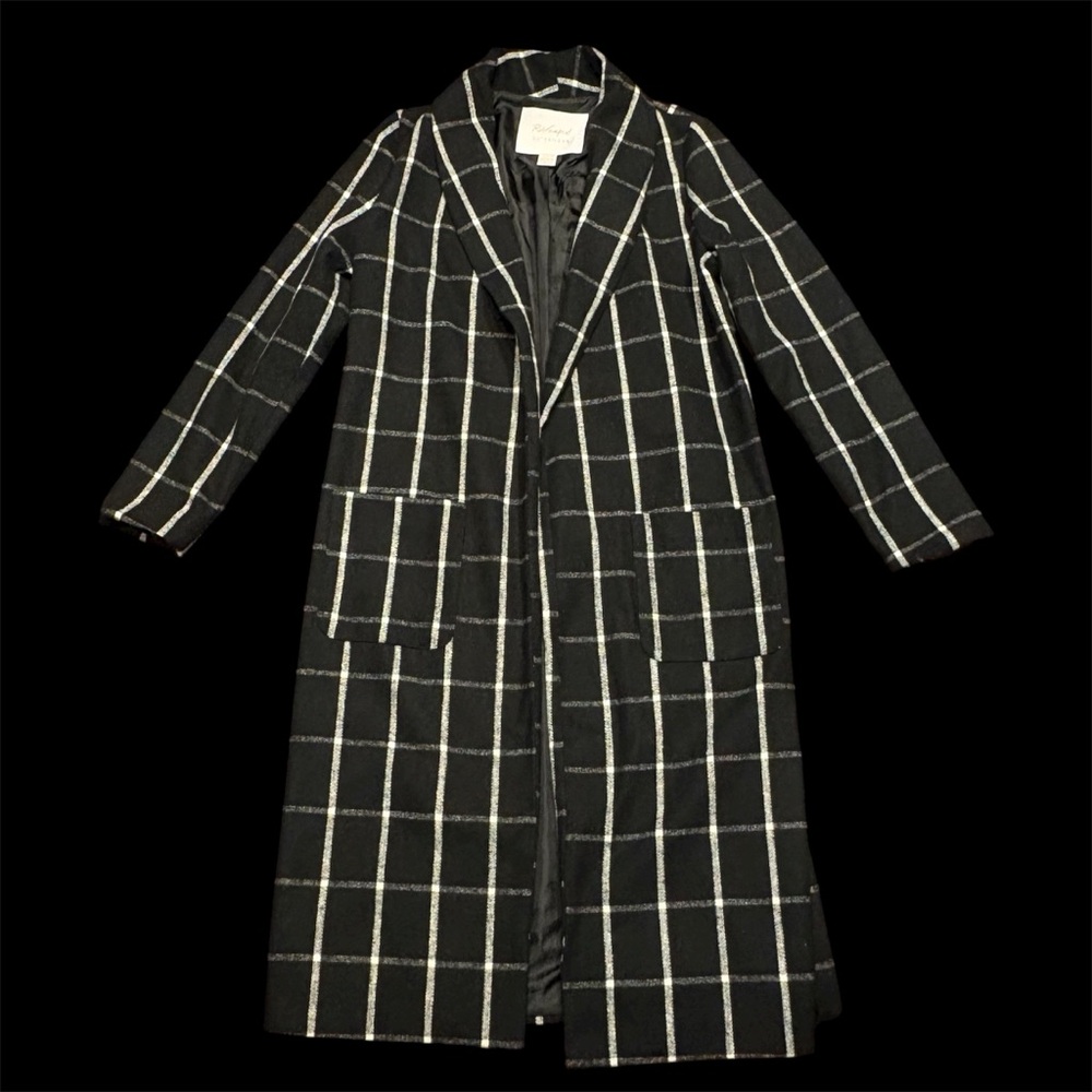 Black and White Checkered Long Coat by Revamped
